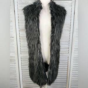 RXB Women's Faux Fur/Ribbed Knit Vest Black/Gray-XL